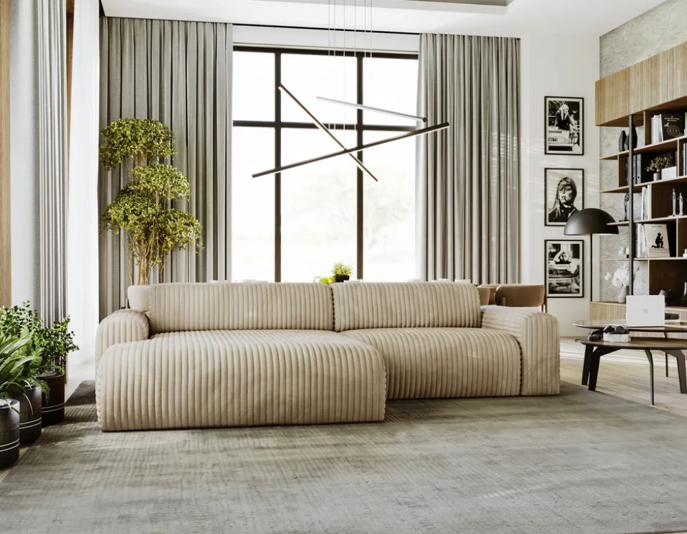 Meble Dla Dzieci|Narożniki>Polak Meble Lewostronny beżowy nowoczesny narożnik do salonu sztruksowy SEFO