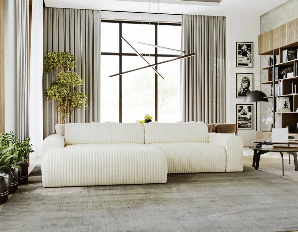 Narożniki>Polak Meble Lewostronny nowoczesny narożnik do salonu sztruksowy SEFO