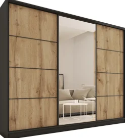 Zestawy Mebli Do Przedpokoju|Szafy Trzydrzwiowe>BROMARKT Loftowa duża szafa przesuwna z lustrem 250 cm LOFT MAX