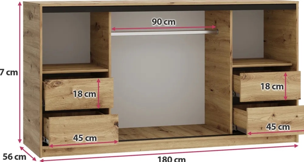 Komody>BROMARKT Loftowa komoda z szufladami 180 cm LOFT dąb artisan