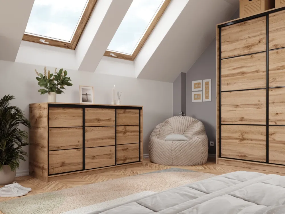 Komody>BROMARKT Loftowa komoda przesuwna 160 cm z szufladami LOFT dąb wotan