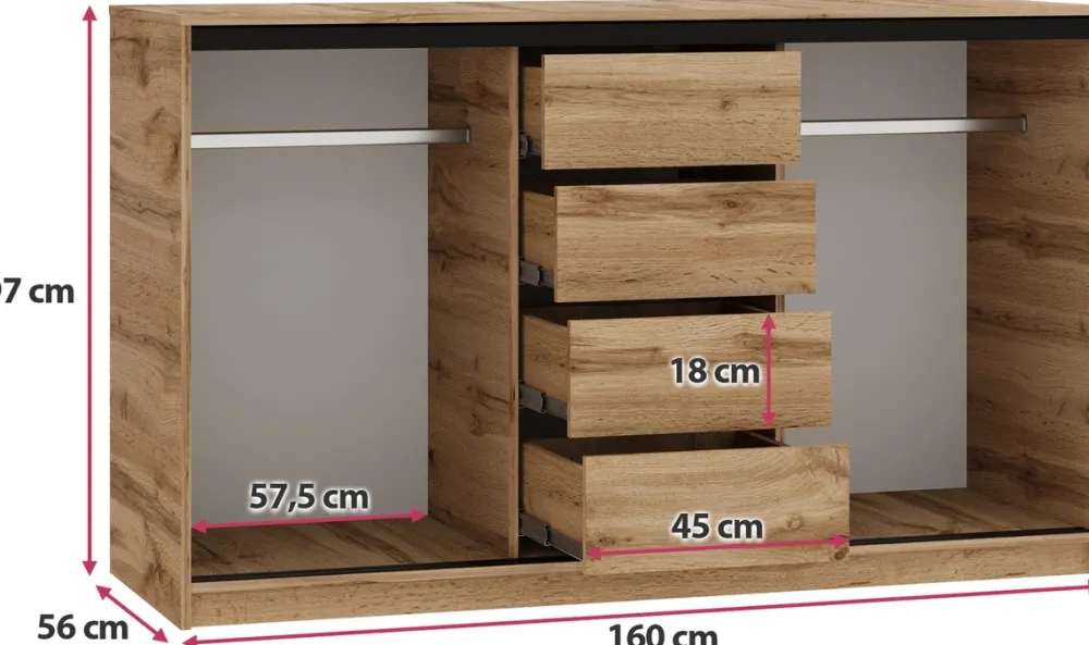 Komody>BROMARKT Loftowa komoda przesuwna 160 cm z szufladami LOFT dąb wotan