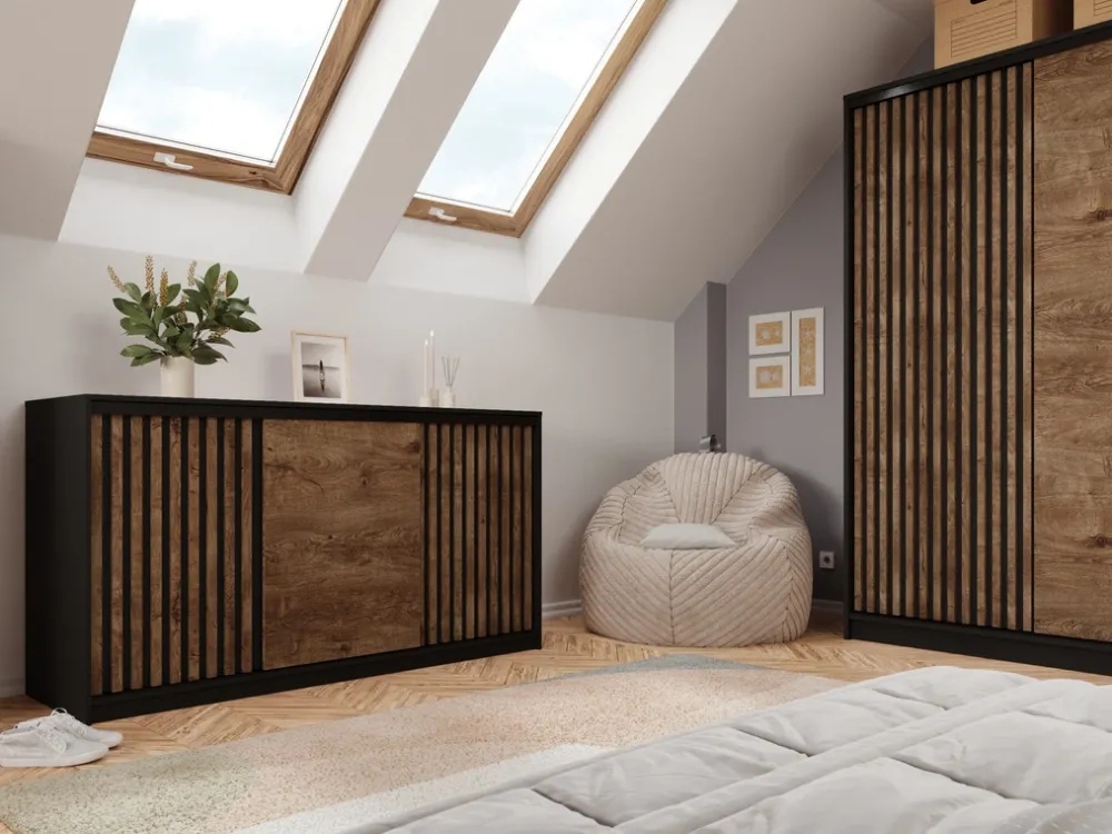 Komody>BROMARKT Loftowa komoda z lamelami i drążkiem do sypialni 180 cm LOFT