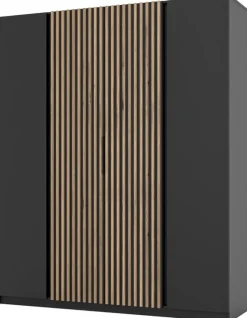 Szafy Młodzieżowe|Szafy Otwierane>Lempert Loftowa szafa czterodrzwiowa z lamelami do sypialni 200 cm KARAT czarny