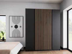 Szafy Młodzieżowe|Szafy Otwierane></noscript>Lempert Loftowa szafa czterodrzwiowa z lamelami do sypialni 200 cm KARAT czarny