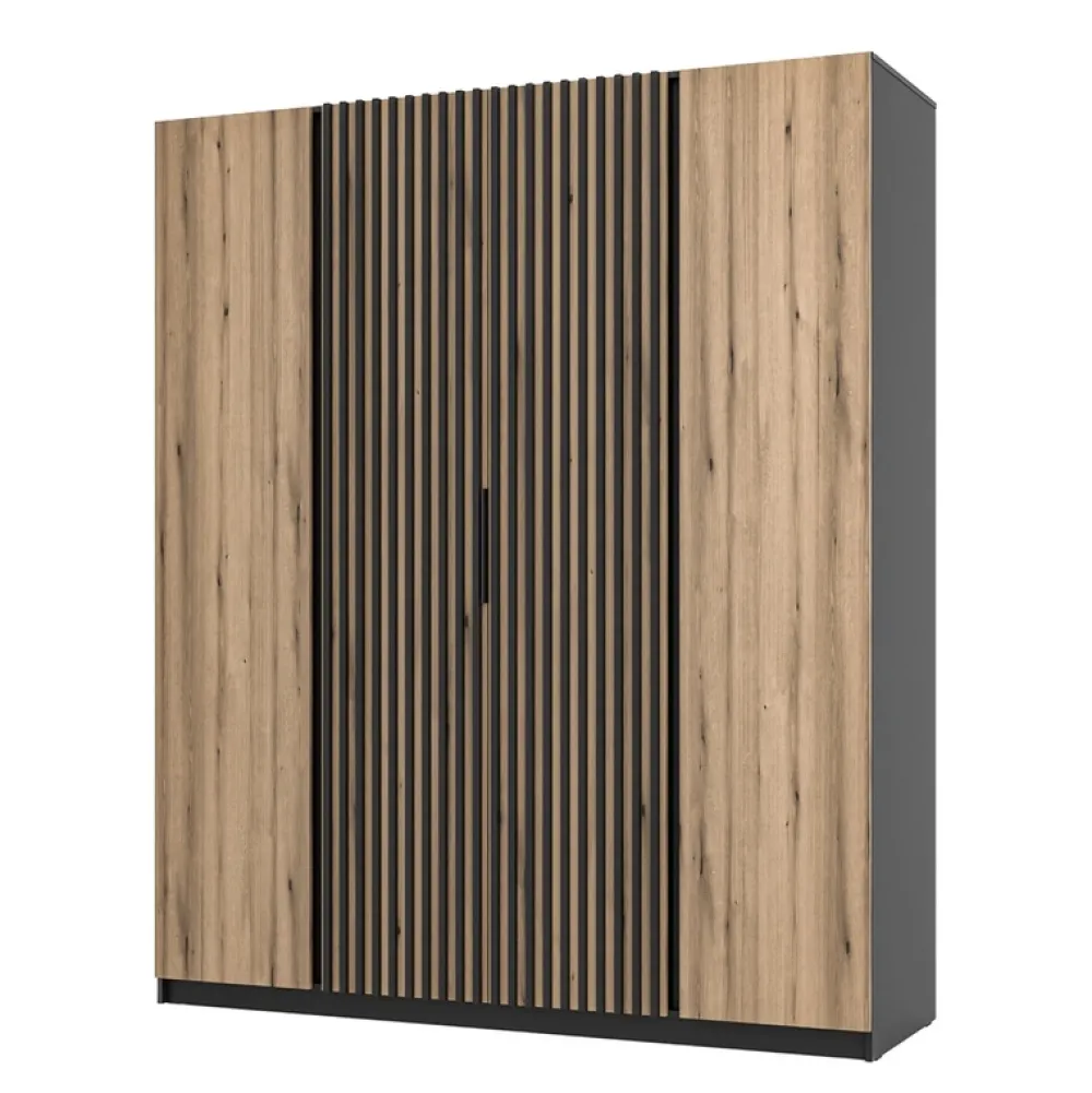 Szafy Młodzieżowe|Szafy Otwierane>Lempert Loftowa szafa czterodrzwiowa z lamelami do sypialni 200 cm KARAT