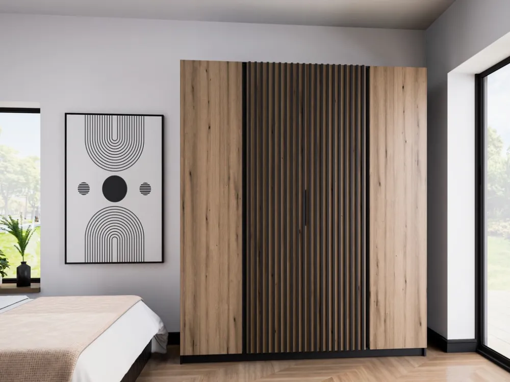 Szafy Młodzieżowe|Szafy Otwierane>Lempert Loftowa szafa czterodrzwiowa z lamelami do sypialni 200 cm KARAT