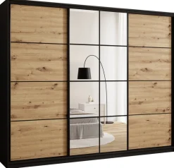 Szafy Trzydrzwiowe|Szafy Do Przedpokoju>BROMARKT Loftowa szafa przesuwna 250 cm z lustrem i półkami EDGE