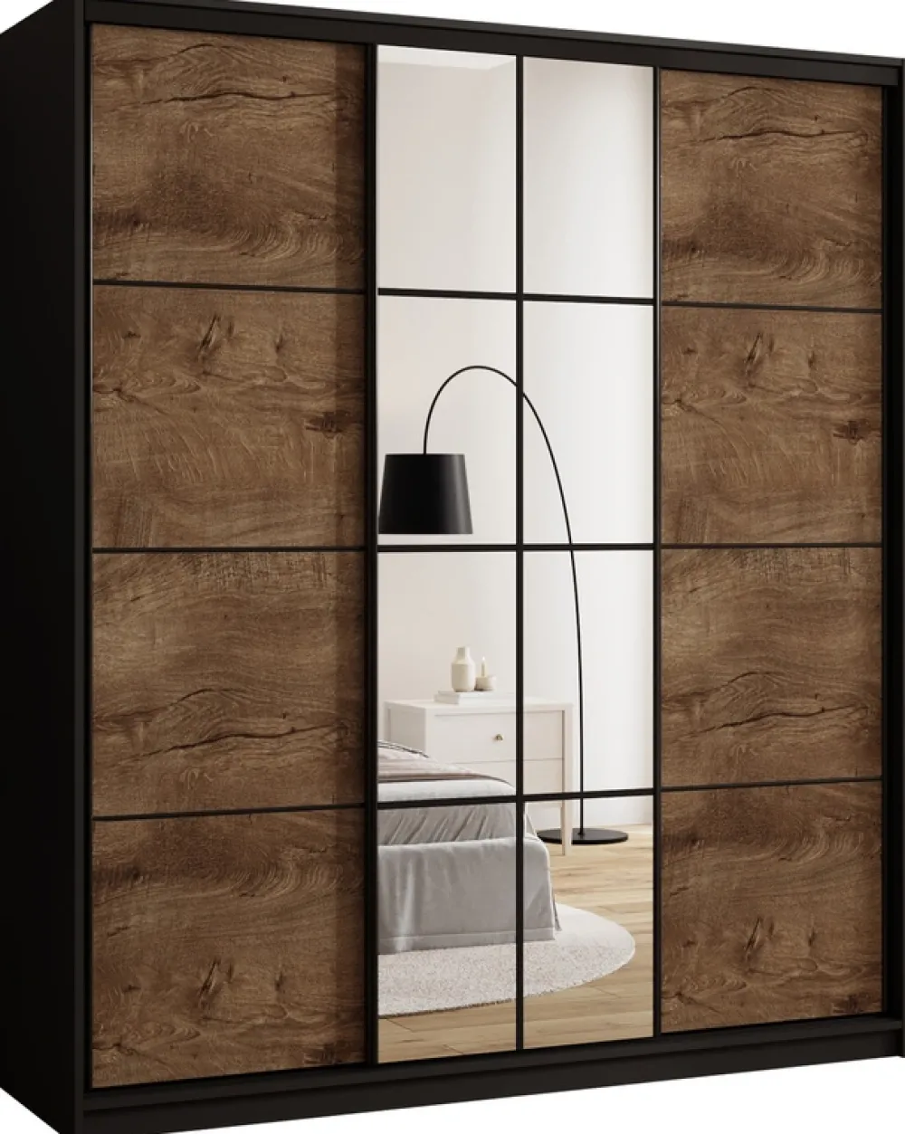 Szafy Trzydrzwiowe|Szafy Do Przedpokoju>BROMARKT Loftowa szafa przesuwna 180 cm z lustrem do sypialni EDGE