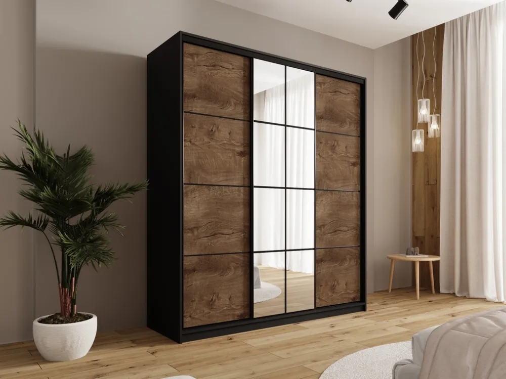 Szafy Trzydrzwiowe|Szafy Do Przedpokoju>BROMARKT Loftowa szafa przesuwna 180 cm z lustrem do sypialni EDGE