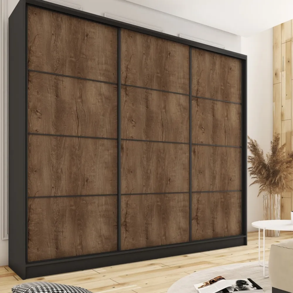 Zestawy Mebli Do Przedpokoju|Szafy Trzydrzwiowe>BROMARKT Loftowa szafa przesuwna 280 cm do garderoby LOFT MAX dąb lefkas