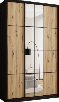 Zestawy Mebli Do Przedpokoju|Szafy Trzydrzwiowe>BROMARKT Loftowa szafa przesuwna 150 cm z lustrem i półkami EDGE MAX