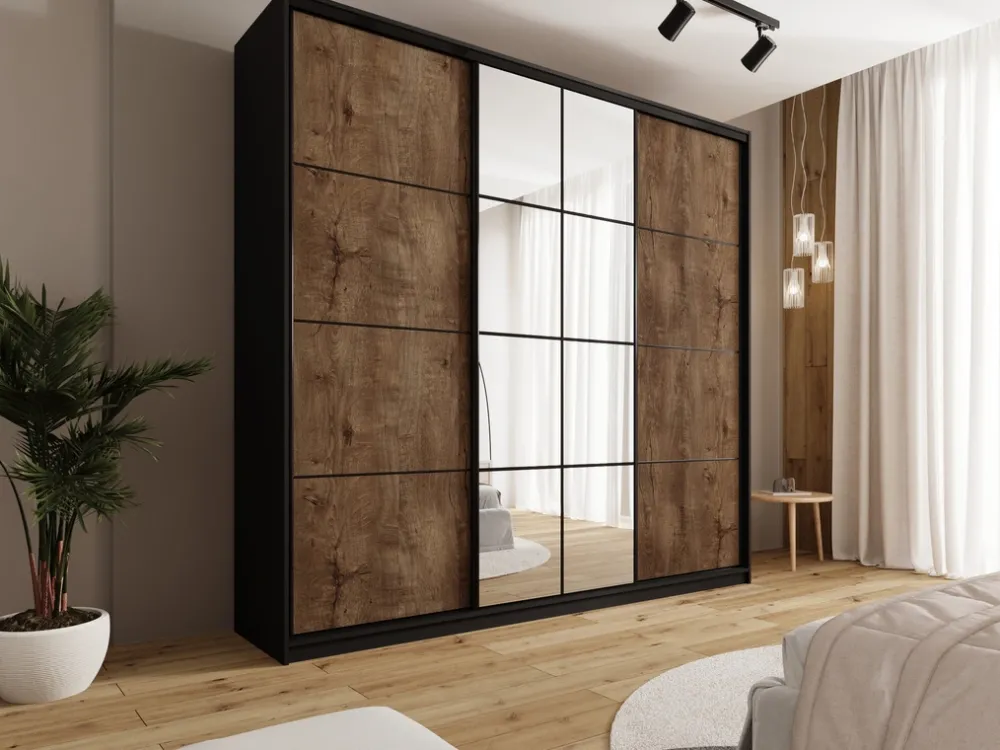 Zestawy Mebli Do Przedpokoju|Szafy Trzydrzwiowe>BROMARKT Loftowa szafa przesuwna do sypialni 250 cm z lustrem EDGE MAX