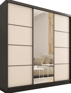 Zestawy Mebli Do Przedpokoju|Szafy Trzydrzwiowe>BROMARKT Loftowa szafa przesuwna z lustrem 200 cm LOFT MAX beż piaskowy