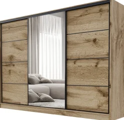 Zestawy Mebli Do Przedpokoju|Szafy Trzydrzwiowe>BROMARKT Loftowa szafa przesuwna z lustrem 250 cm BEST dąb wotan