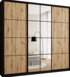 Zestawy Mebli Do Przedpokoju|Szafy Trzydrzwiowe>BROMARKT Loftowa szafa przesuwna z lustrem 250 cm do sypialni EDGE MAX