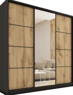 Szafy Trzydrzwiowe|Szafy Do Przedpokoju>BROMARKT Loftowa szafa przesuwna z lustrem 200 cm LOFT MAX z półkami