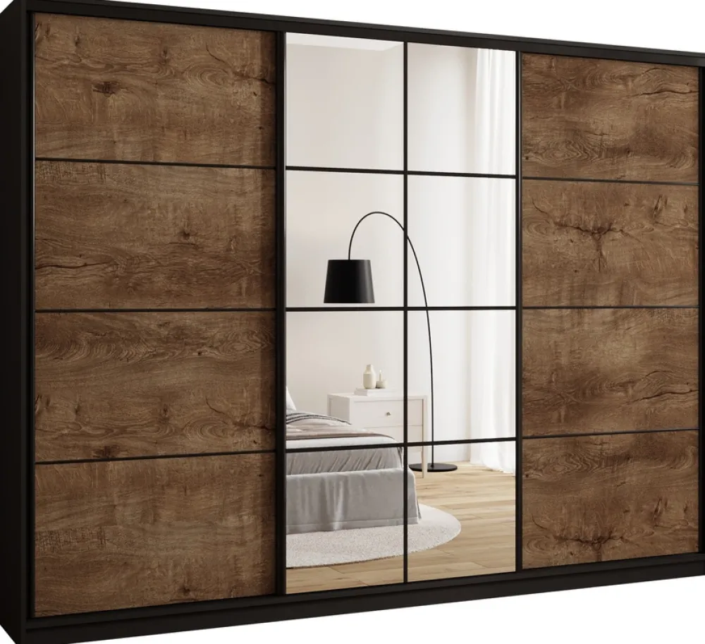 Zestawy Mebli Do Przedpokoju|Szafy Trzydrzwiowe>BROMARKT Loftowa szafa przesuwna z lustrem 280 cm do sypialni EDGE