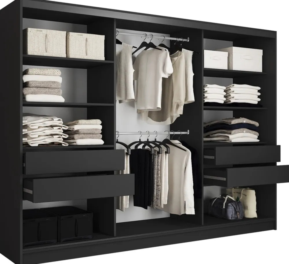 Zestawy Mebli Do Przedpokoju|Szafy Trzydrzwiowe>BROMARKT Loftowa szafa przesuwna z lustrem 280 cm do sypialni EDGE