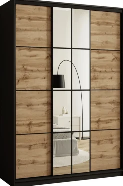 Zestawy Mebli Do Przedpokoju|Szafy Trzydrzwiowe>BROMARKT Loftowa szafa przesuwna z lustrem 150 cm do sypialni EDGE