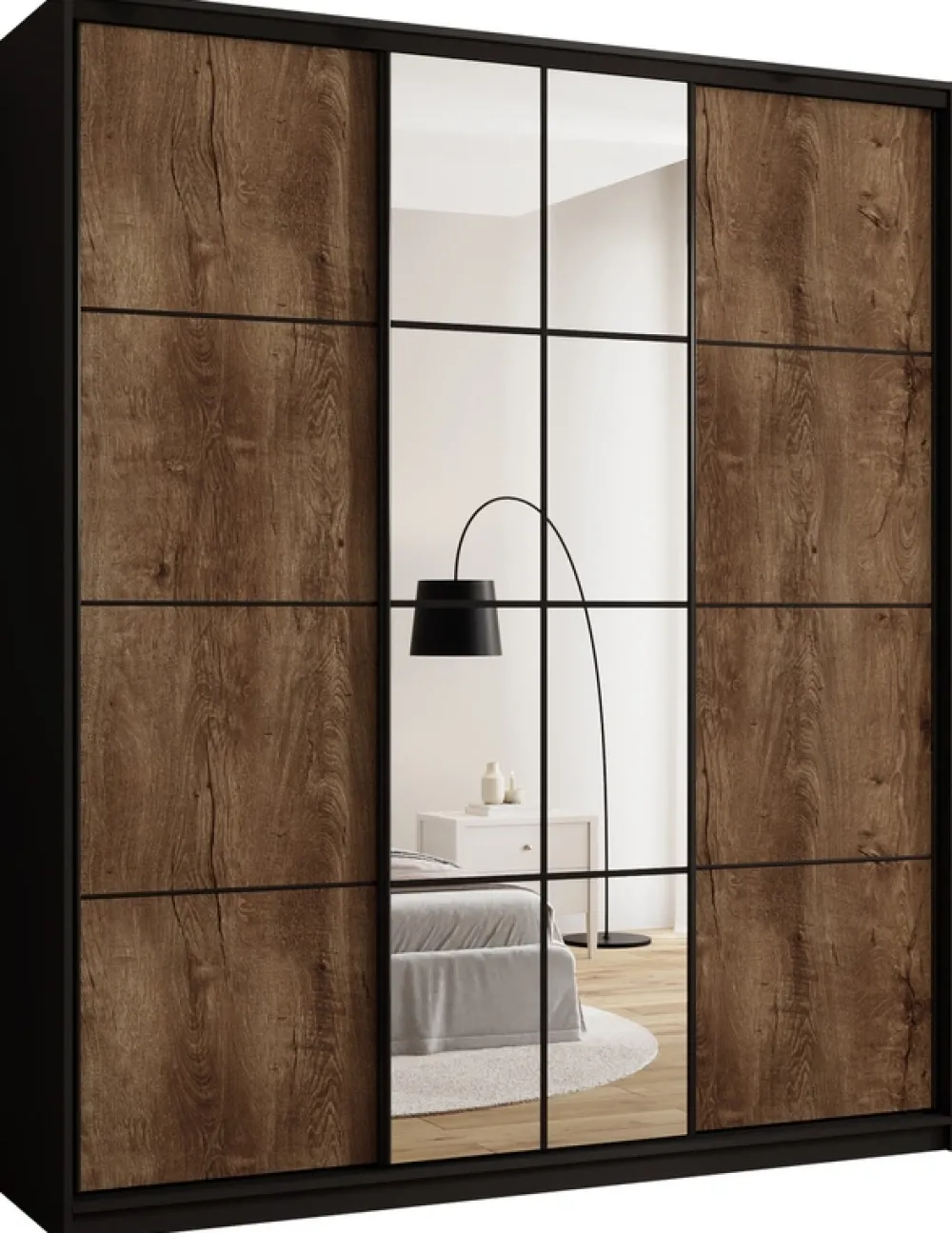 Zestawy Mebli Do Przedpokoju|Szafy Trzydrzwiowe>BROMARKT Loftowa szafa przesuwna z lustrem 200 cm do sypialni EDGE MAX