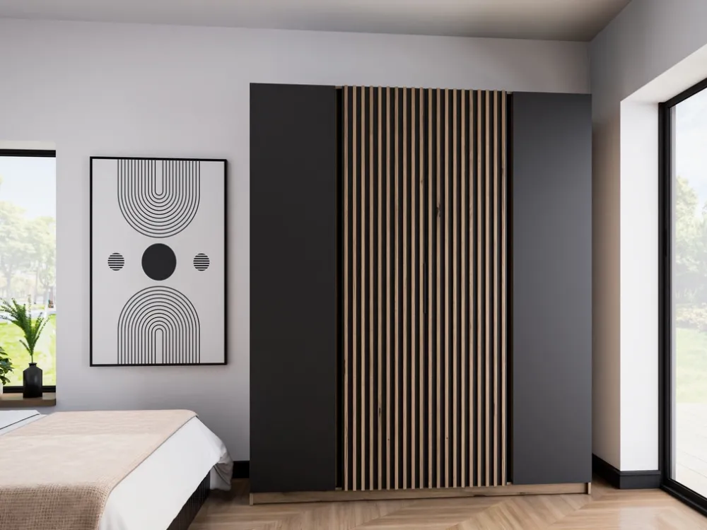 Szafy Młodzieżowe|Szafy Otwierane>Lempert Loftowa szafa z lamelami do sypialni 200 cm KARAT