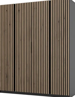 Szafy Młodzieżowe|Szafy Otwierane>Lempert Loftowa szafa z lamelami do sypialni 200 cm KARAT czarny