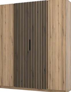 Szafy Młodzieżowe|Szafy Otwierane>Lempert Loftowa szafa z lamelami do sypialni 200 cm KARAT dąb evoke