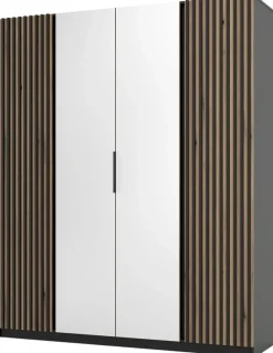 Szafy Młodzieżowe|Szafy Otwierane>Lempert Loftowa szafa z lustrem i lamelami do sypialni 200 cm KARAT