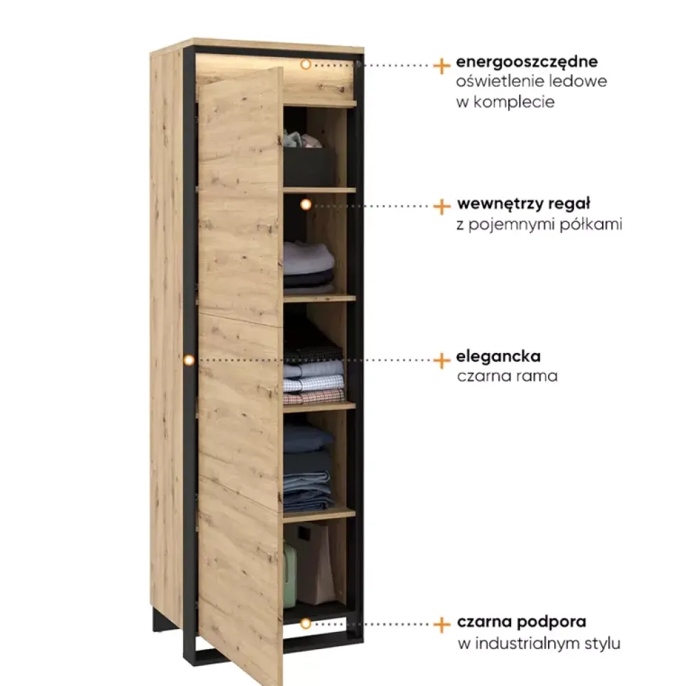 Meble Młodzieżowe|Zestawy Mebli Do Salonu>lenart. Loftowa szafa z półkami do salonu 60 cm dąb artisan QUANT