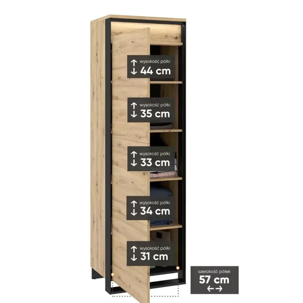 Meble Młodzieżowe|Zestawy Mebli Do Salonu>lenart. Loftowa szafa z półkami do salonu 60 cm dąb artisan QUANT