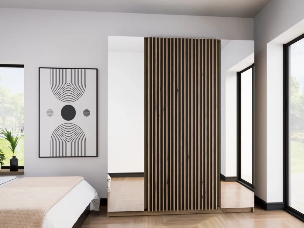 Szafy Młodzieżowe|Szafy Otwierane>Lempert Loftowa szafa z półkami i lustrem 200 cm KARAT