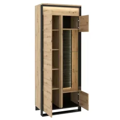 Zestawy Mebli Do Salonu|Witryny>lenart. Loftowa witryna do salonu szklane półki dąb artisan QUANT