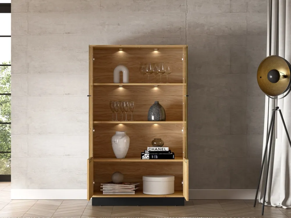 Zestawy Mebli Do Salonu|Witryny>ML Meble Loftowa witryna do salonu 92 cm MONELLI dąb stylowy