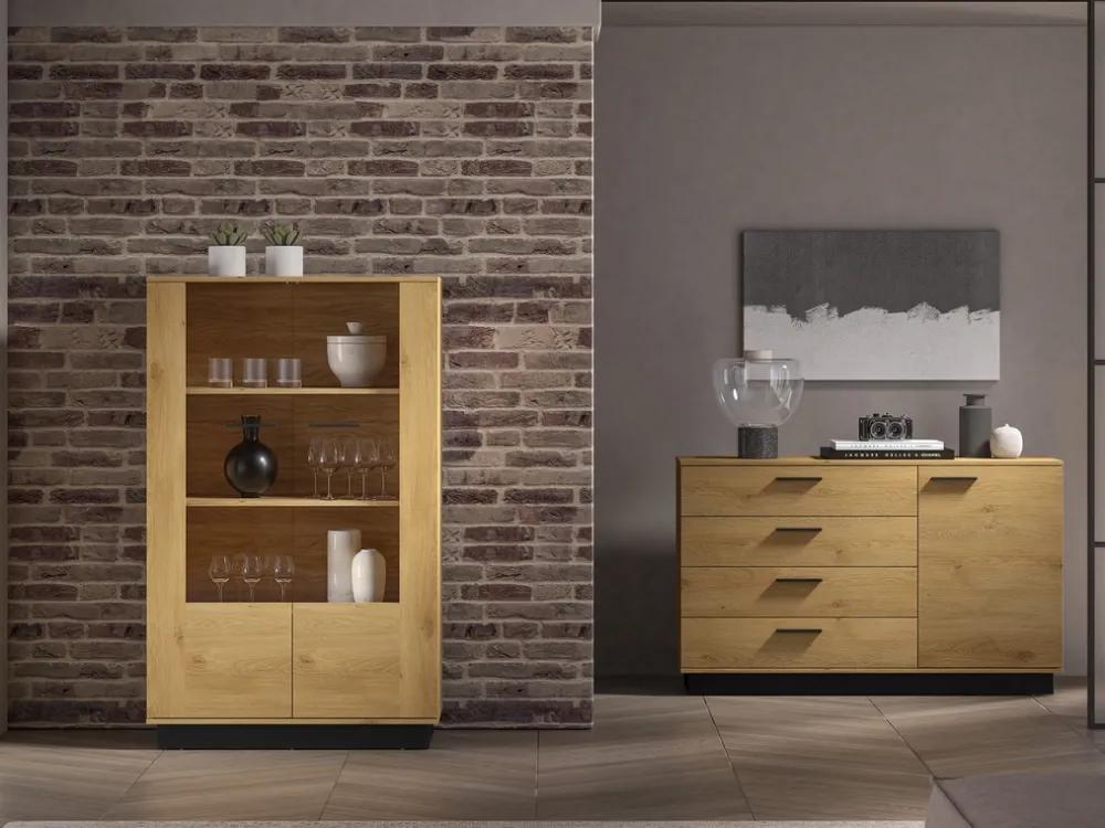 Zestawy Mebli Do Salonu|Witryny>ML Meble Loftowa witryna do salonu 92 cm MONELLI dąb stylowy