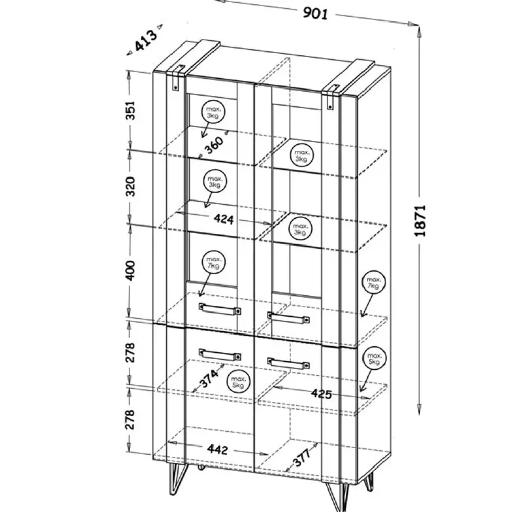 Zestawy Mebli Do Salonu|Zestawy Mebli Młodzieżowych>DOLMAR Loftowa witryna na książki do salonu LOSTI