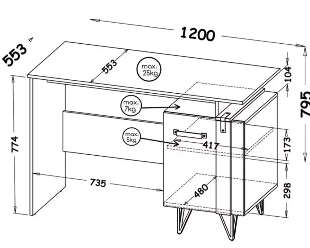 Biurka|Zestawy Mebli Do Salonu>DOLMAR Loftowe biurko kumputerowe z szafką 120 cm LOSTI