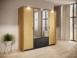 Zestawy Mebli Do Sypialni></noscript>LASKI Loftowe meble do sypialni z szafą BALLESO dąb baltic