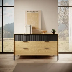 Zestawy Mebli Do Sypialni></noscript>LASKI Loftowe meble do sypialni z szafą BALLESO dąb baltic