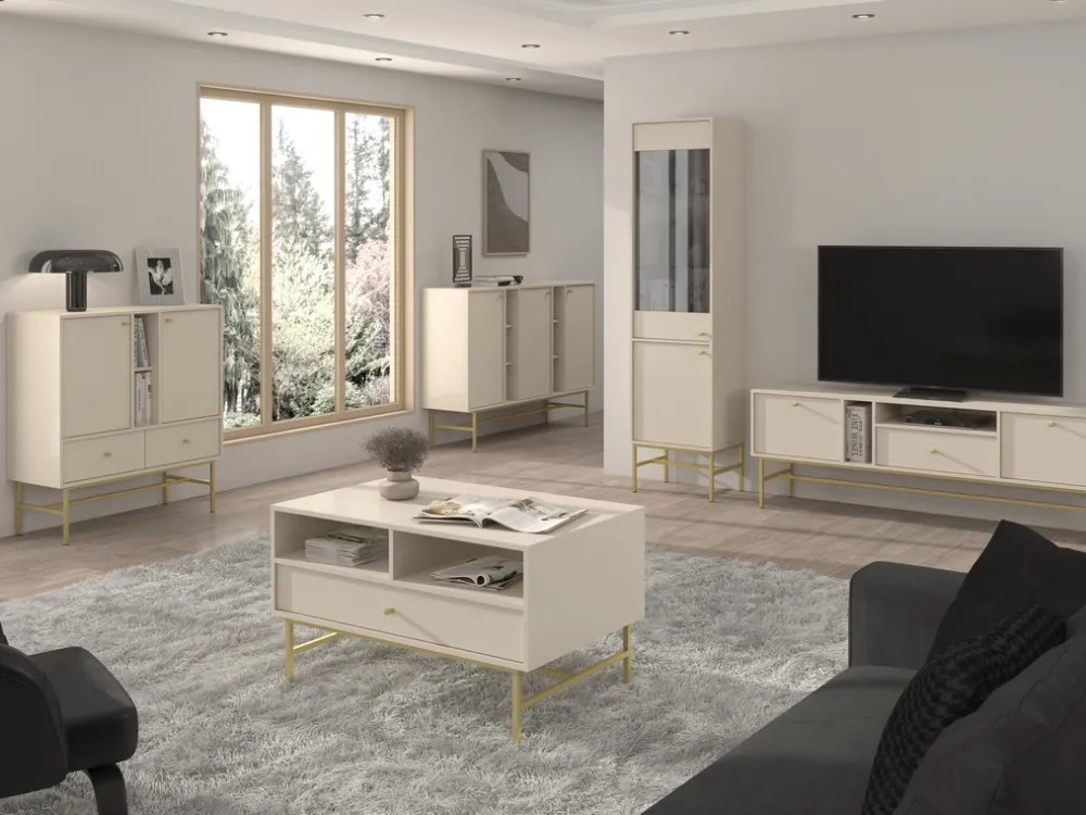 Komody>Lempert Mała beżowa komoda dwudrzwiowa do salonu 84 cm TOKEN beż piaskowy