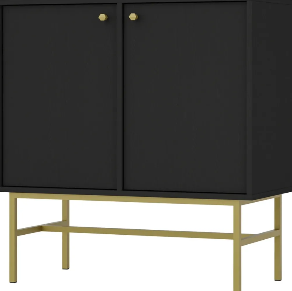 Komody>Lempert Mała czarna komoda dwudrzwiowa do salonu 84 cm TOKEN czarny grafit