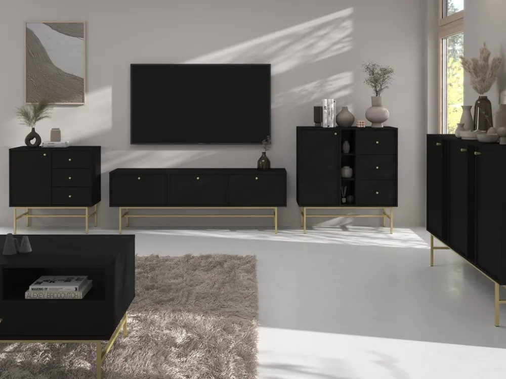 Komody>Lempert Mała czarna komoda dwudrzwiowa do salonu 84 cm TOKEN czarny grafit