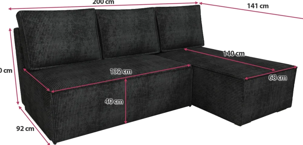 Narożniki>IZABELLA MEBLE Mała czarna rozkładana rogówka z funkcją spania HECTOR