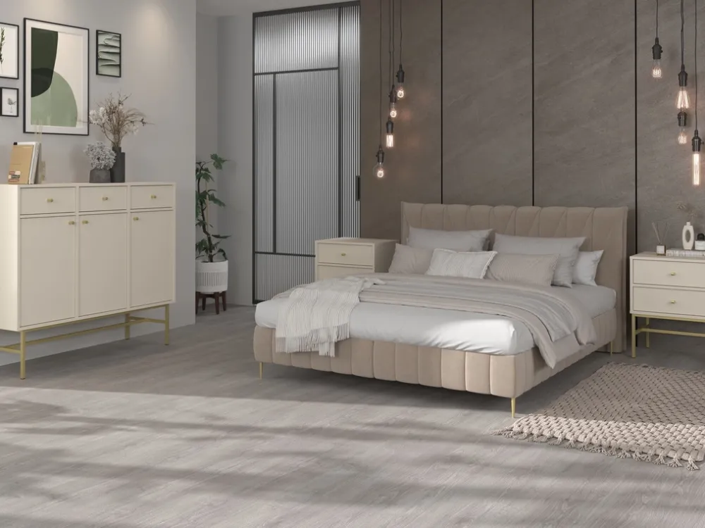 Komody>Lempert Mała dwudrzwiowa beżowa komoda do salonu 100 cm TOKEN beż piaskowy