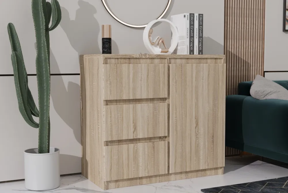 Komody>Meblohand Mała komoda do salonu z szufladami 80 cm MONTEGO dąb sonoma