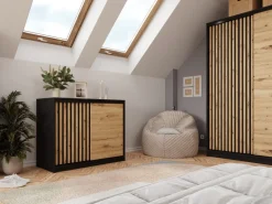 Komody></noscript>BROMARKT Mała komoda przesuwna 120 cm z lamelami i szufladami LOFT