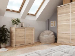 Komody></noscript>BROMARKT Mała komoda przesuwna z szufladami i drążkiem 120 cm TOP dąb sonoma