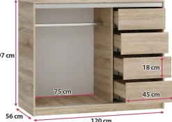 Komody></noscript>BROMARKT Mała komoda przesuwna z szufladami i drążkiem 120 cm TOP dąb sonoma