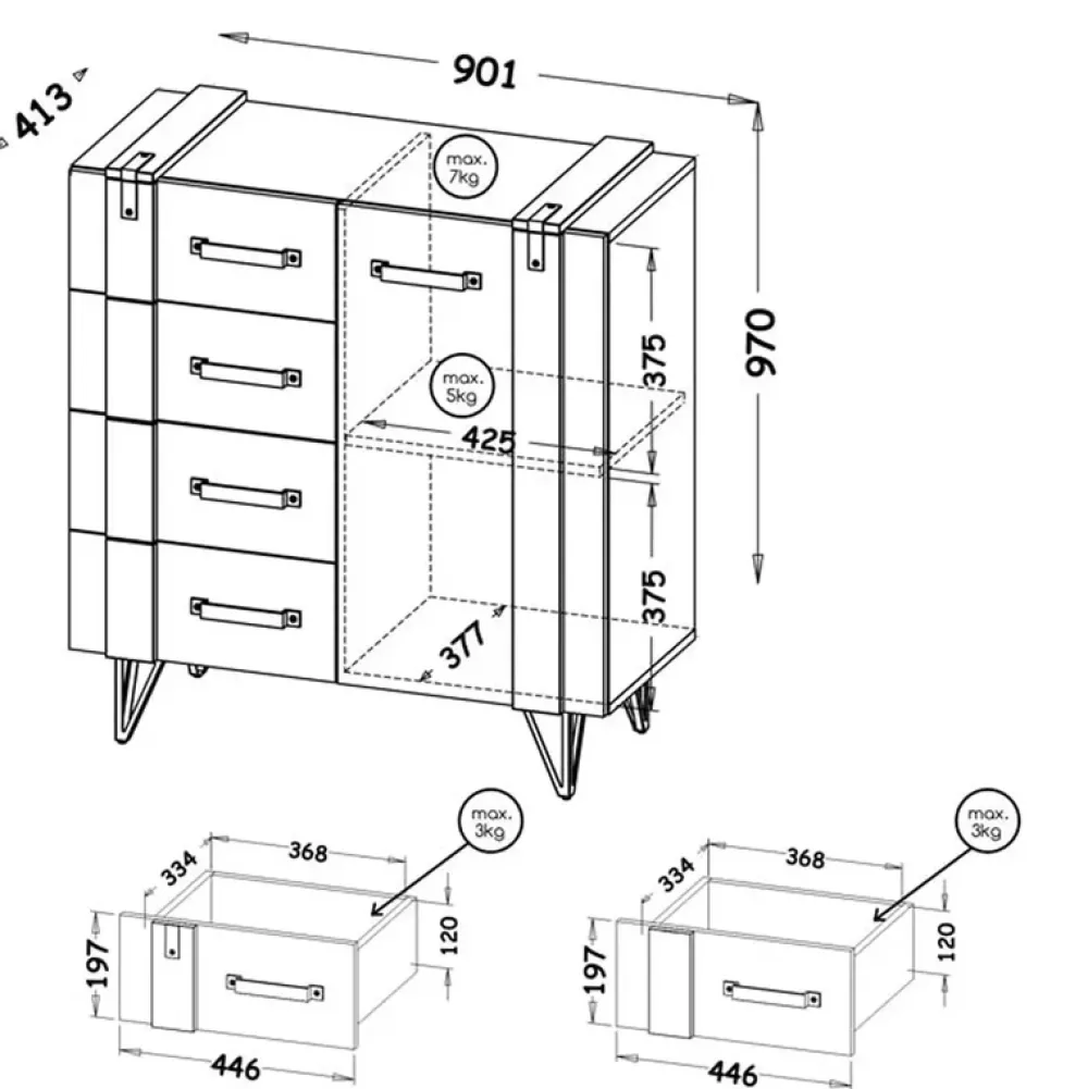 Zestawy Mebli Do Salonu|Zestawy Mebli Młodzieżowych>DOLMAR Mała komoda z szufladami do salonu 90 cm LOSTI