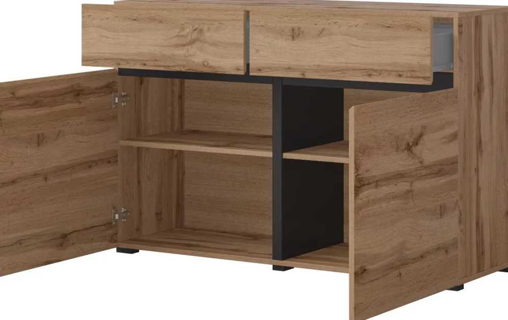 Zestawy Mebli Do Sypialni|Komody>Helvetia Mała komoda z szufladami do salonu 120 cm CROSS dąb wotan